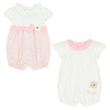 Baby Girls Pink & White Rompers ( 2-Pack )